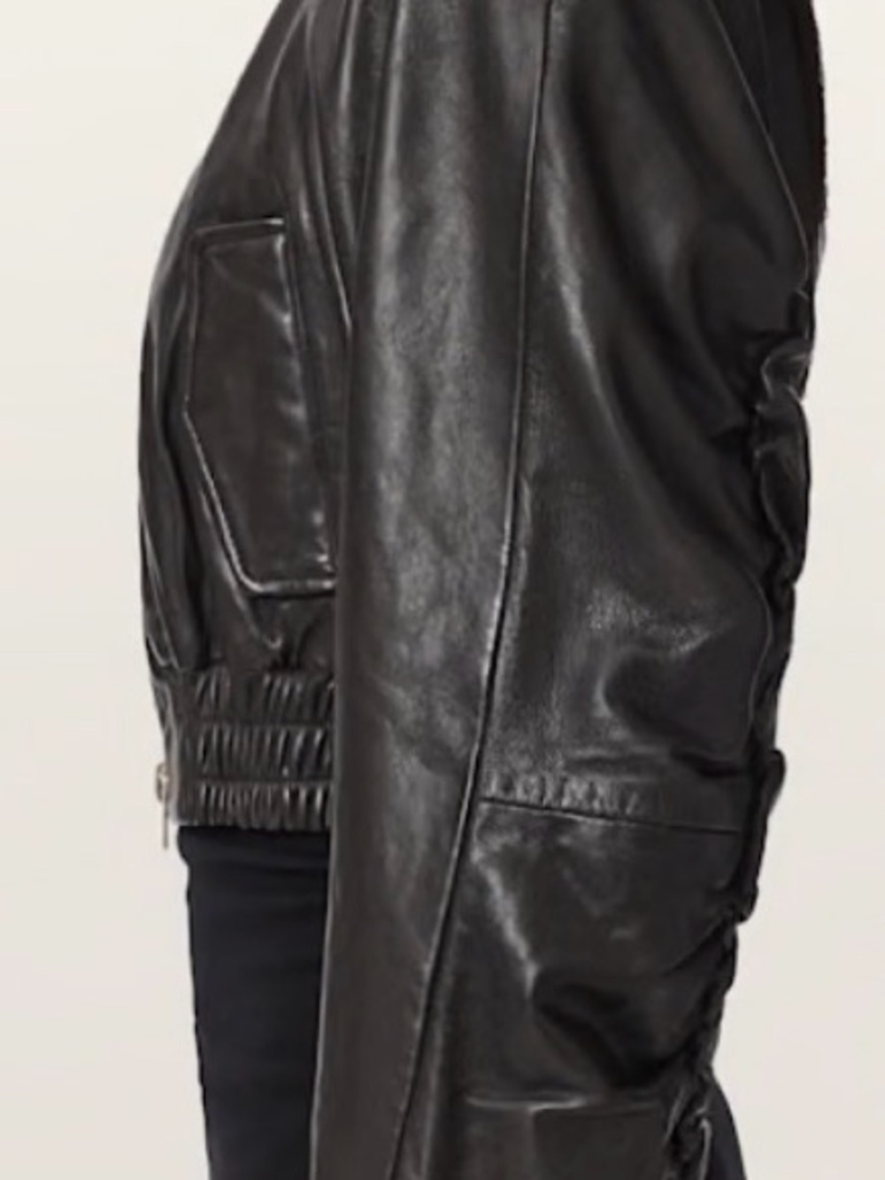ALLSAINTS Anouk Leather Crop Bomber Jacket Bitter Brown Size M - Picture 3 of 12